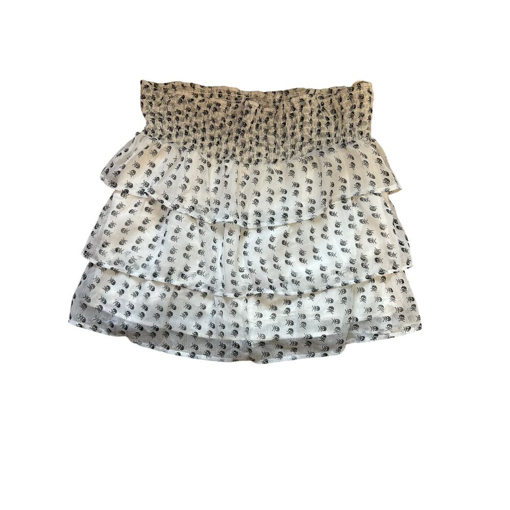 Vanity White Tiered Ruffled Mini Skirt with Black Print